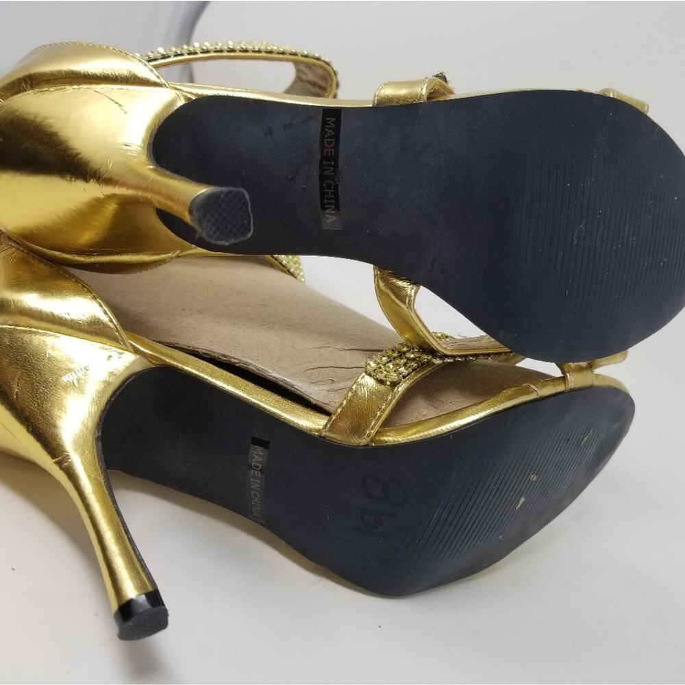 Red Circle Gold Crystals Ankle Stilettos Heels Zipper Back Blekis Women's Size 9 - Picture 12 of 16
